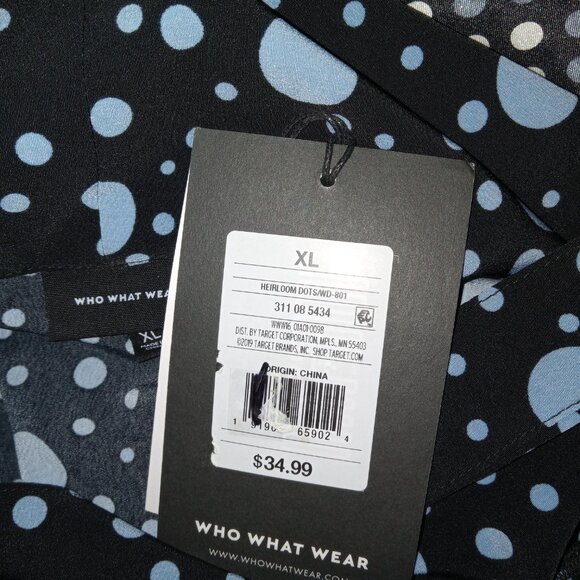 Who What Wear Black & Light Blue 3/4 Sleeves Polka Dot‎ Dress NWT XL - Picture 4 of 4